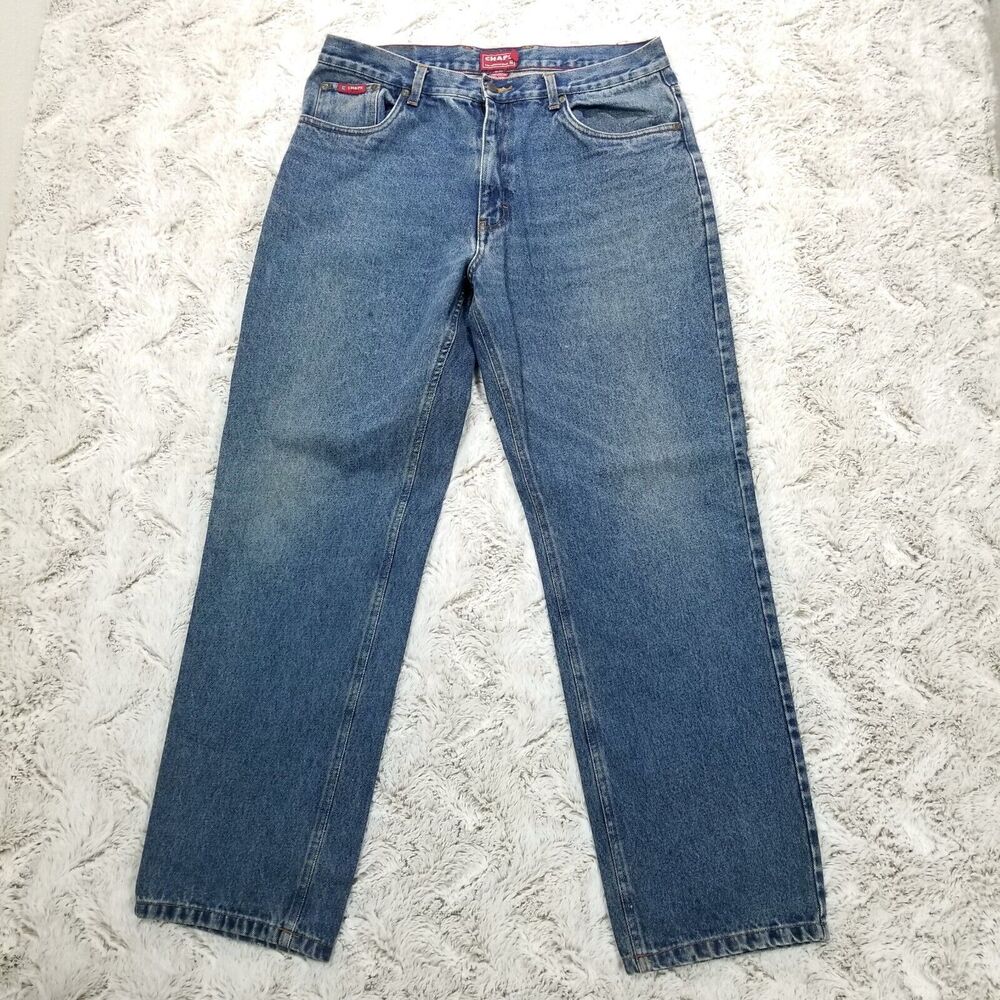 Chaps Denim Jeans Mens 36x32 Blue Relaxed Straight Dark Wash Denim